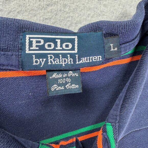 Polo Ralph Lauren Mens Large Shirt Long Sleeve Rugby Collared Striped Blue Green - Picture 5 of 12